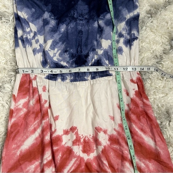 Angie Women's Tie Dye Red and Blue Strapless Long Maxi Dress - Picture 13 of 14